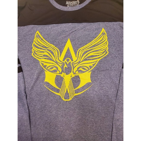 Assassins Creed IV Shirt Adult 3XL Gray Black Flag Long Sleeve Jackdaw Crest Men - Picture 2 of 3
